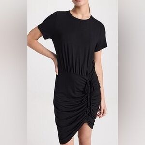 VERONICA BEARD-Hannock Ruched Short Sleeve Black Casual Mini Dress